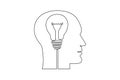 Continuous one line drawing of human head and electric light bulb. Concept of idea emergence. Vector Royalty Free Stock Photo